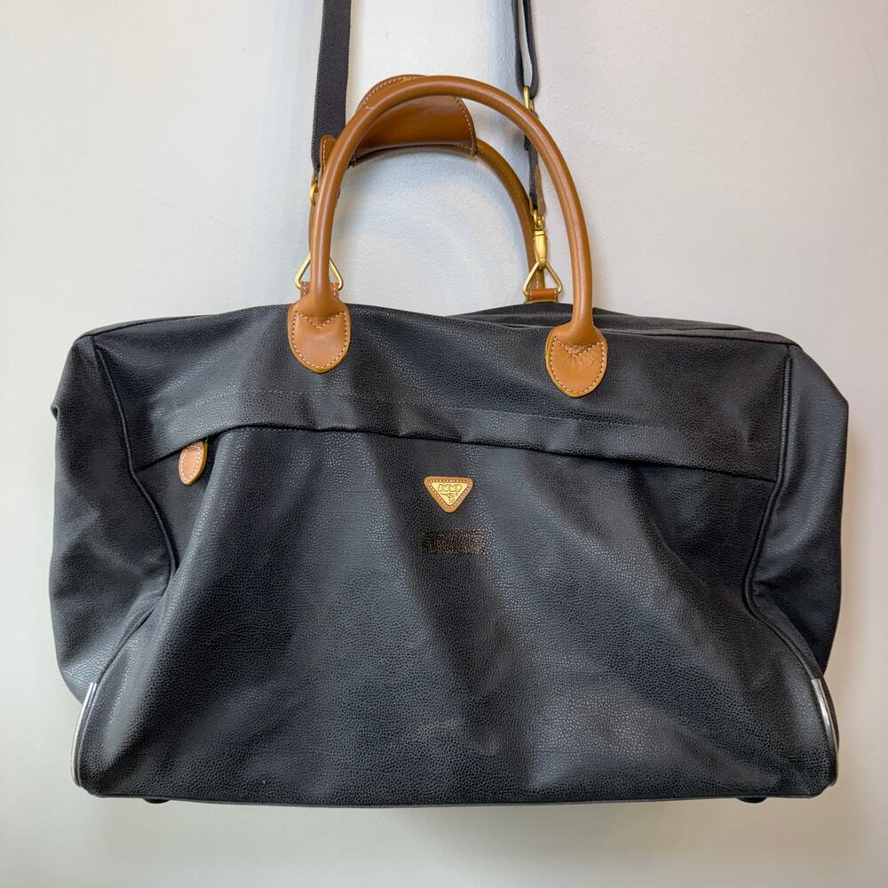 Boyt Jump Double Handle Shoulder Strap Travel Duffle Bag Black Pebbled Leather